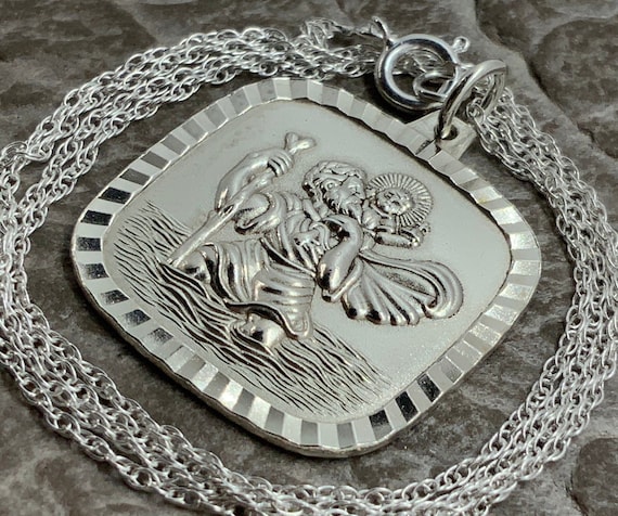 Vintage Solid Sterling Silver St Christopher Pendant Necklace - Etsy Denmark