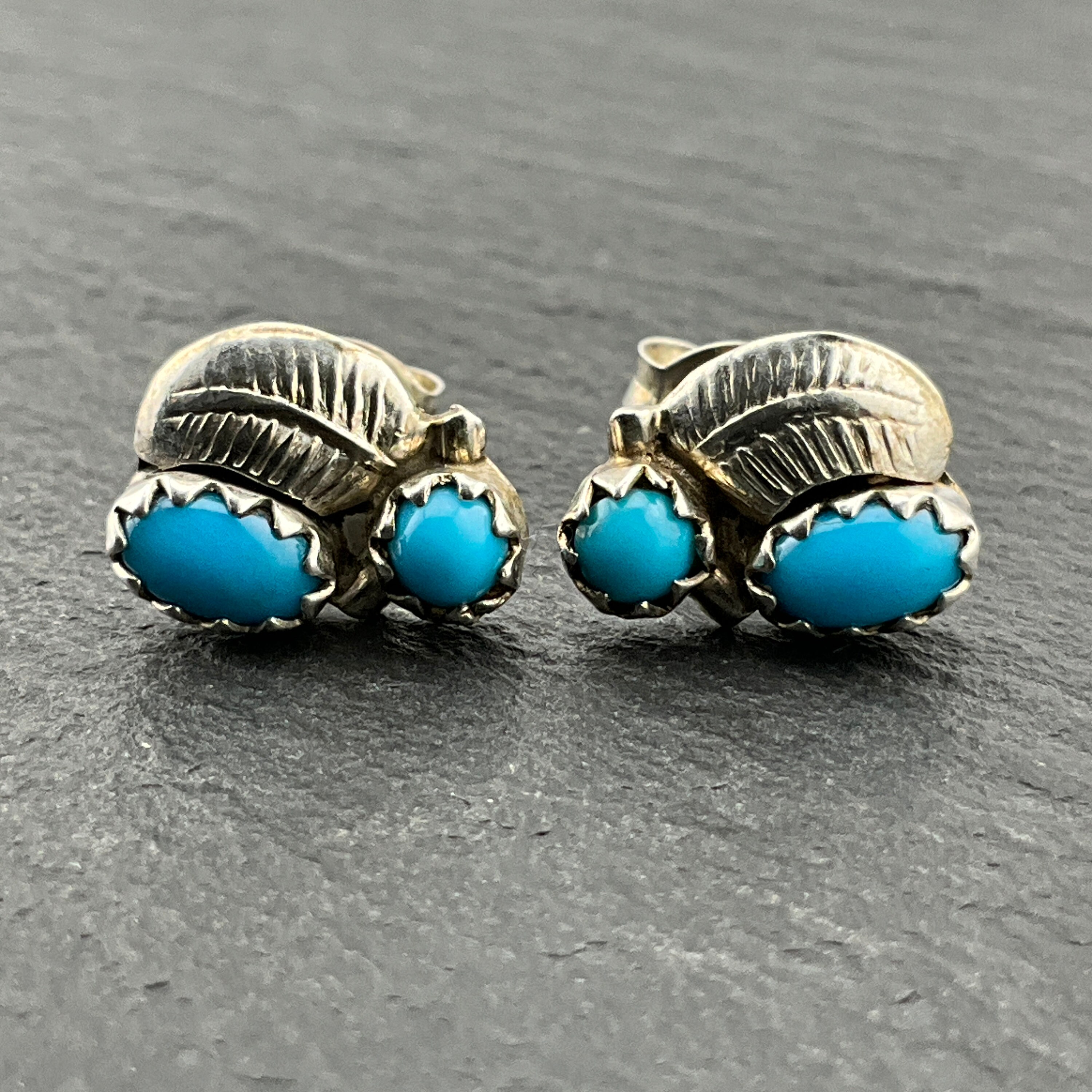 Boucles D'oreilles Vintage En Argent 925 Avec Turquoise - Pendantes, Dormeuses