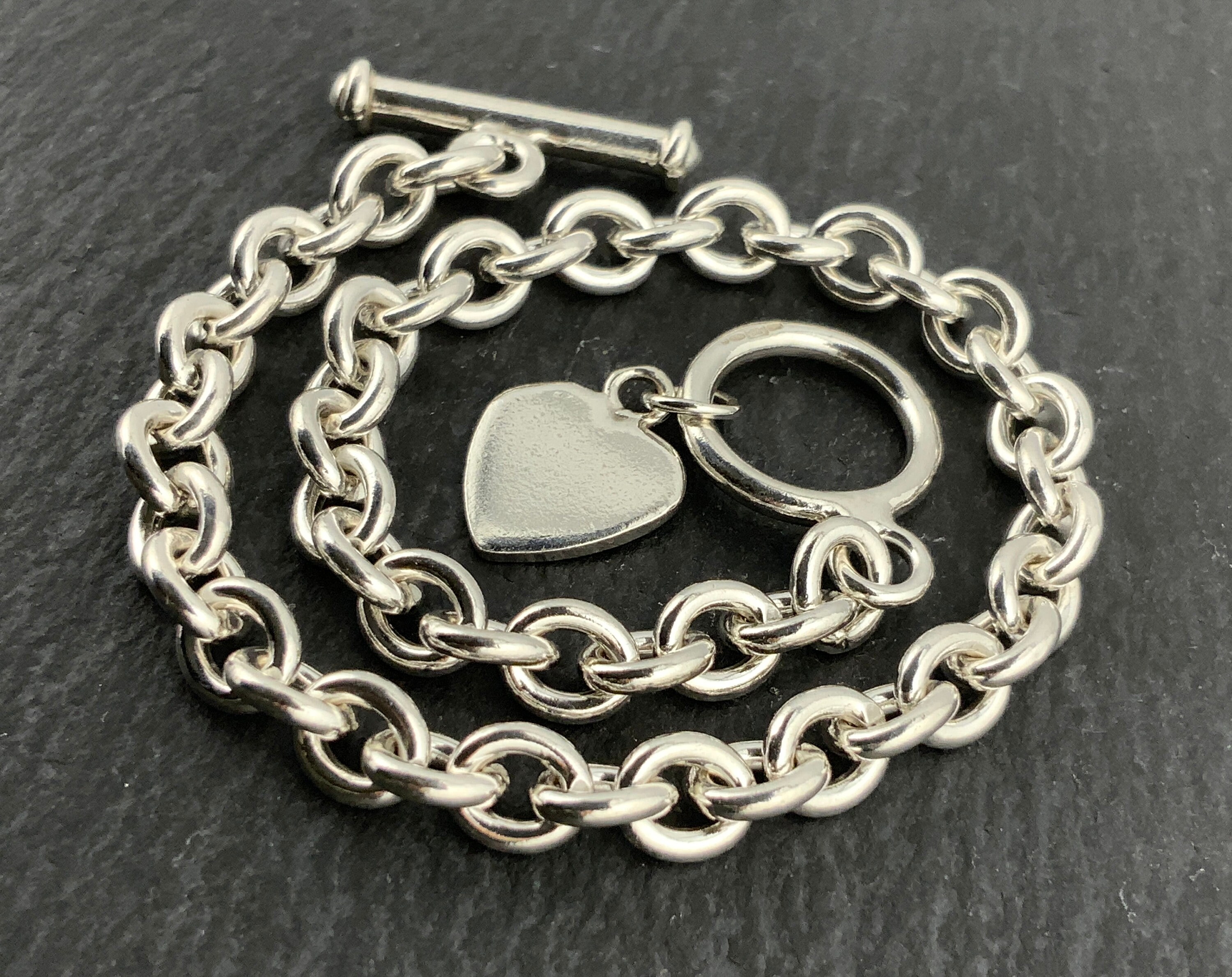 Vintage Sterling Silver T Bar Heart Bracelet