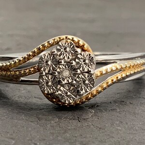 Vintage Diamond Sterling Silver Floral Wave Statement Ring, UK Size S1/2, US Size 9 1/2, EU Size 60 3/4