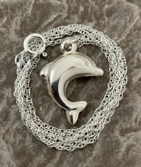 Vintage Sterling Silver Dolphin Pendant Necklace Etsy UK