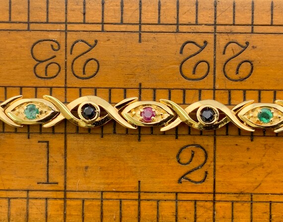 Vintage Heavy Solid 14ct Gold Ruby, Emerald & Sap… - image 7