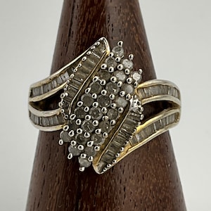 Vintage Diamond 18ct Gold Gilded Sterling Silver Cluster Statement Ring, UK Size P1/2, US Size 7 3/4, EU Size 56