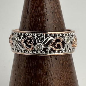 Vintage Diamant Sterling Silber Floral Bandring, UK Größe P, US Größe 7 1/2, EU Größe 55 1/4