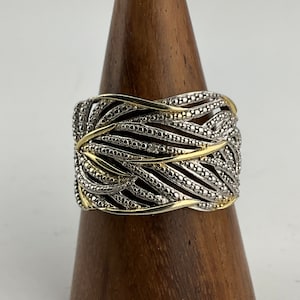 Vintage Diamond Sterling Silver Floral Statement Ring, UK Size S, US Size 9 1/4, EU Size 60