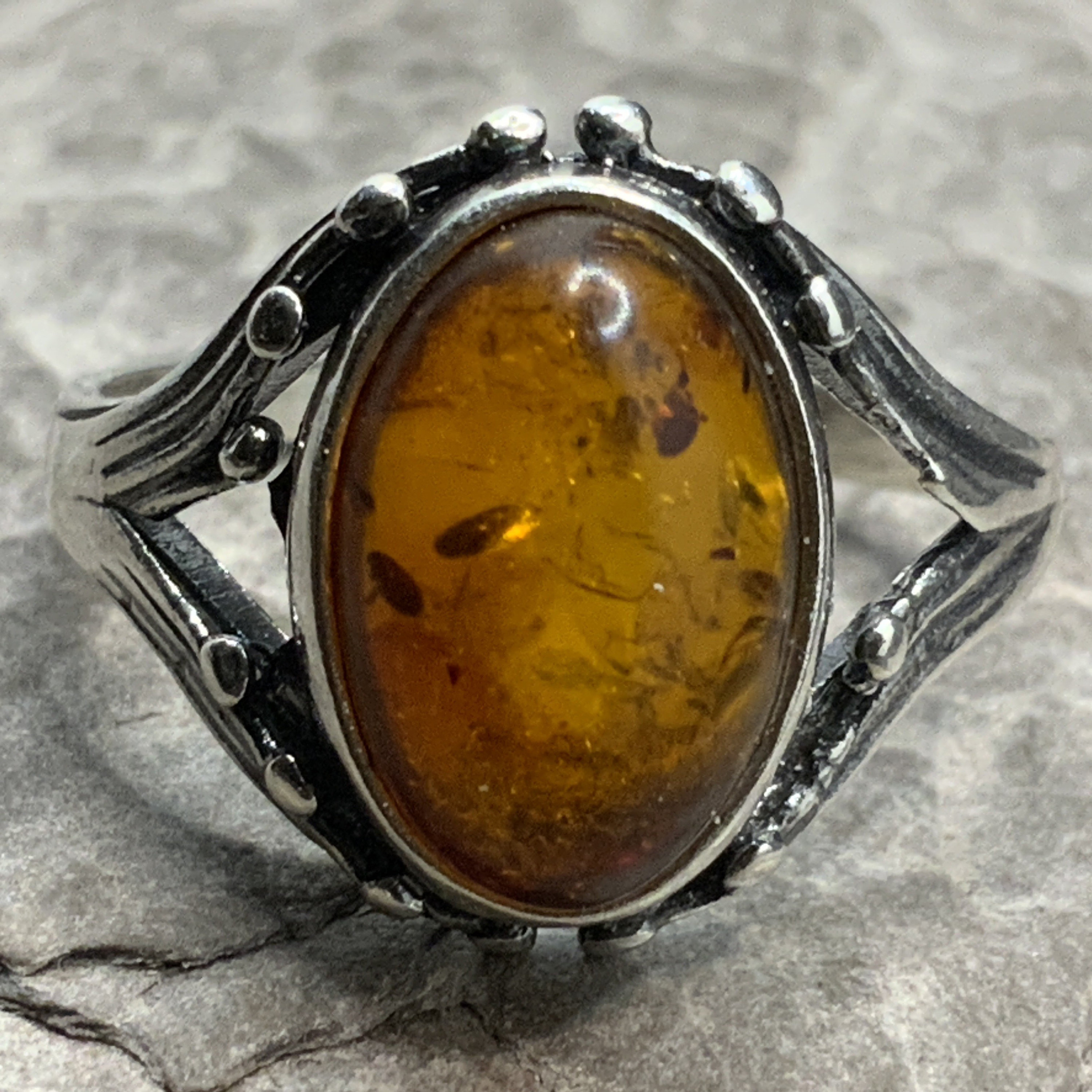 Vintage Sterling Silver Amber Ring Size N Etsy UK
