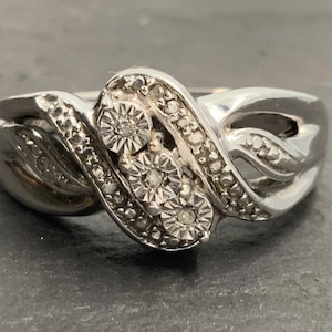 Vintage Diamant Sterling Silber Twist Statement Ring, Größe UK N, US Größe 16,5, EU Größe 52 3/4