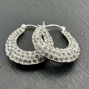 Vintage Heavy Sterling Silver Cubic Zirconia Hoop Earrings
