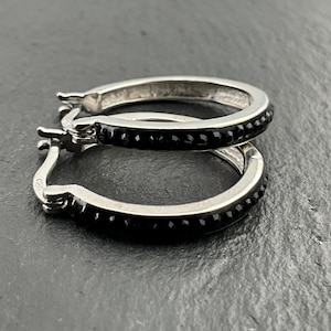 Vintage Sterling Silver Onyx Hoop Earrings