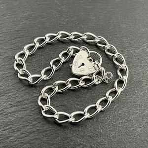 Vintage Sterling Silver Heart Padlock Charm Bracelet
