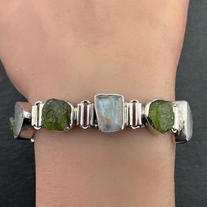 Vintage Peridot & Moonstone Sterling Silver Bracelet
