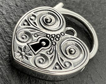 Vintage Solid Sterling Silber Herz Vorhängeschloss Charm Verschluss