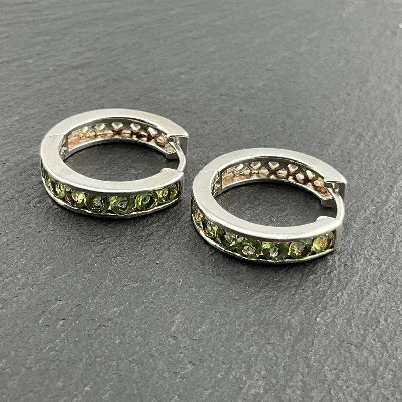 Vintage Peridot Sterling Silver Half Eternity Hoop Earrings Etsy UK
