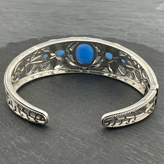 Vintage Solid Sterling Silver Agate Bangle - image 6