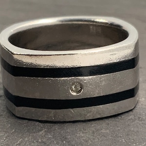 Vintage Heavy Diamond Sterling Silver Band Ring, UK Size U 1/2, US Size 10 1/2, EU Size 62 3/4