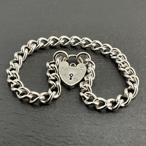 Vintage Sterling Silver Heart Padlock Charm Bracelet