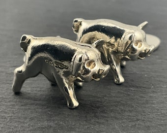 Vintage Solid Heavy Sterling Silver Pig Cufflinks