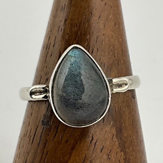 Bague En Argent 925 Sertie D'une Labradorite Bleu Foncé - Taille 51, Occasion Comme Neuve