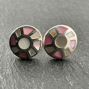 Vintage Sterling Silver Mother Of Pearl Stud Earrings