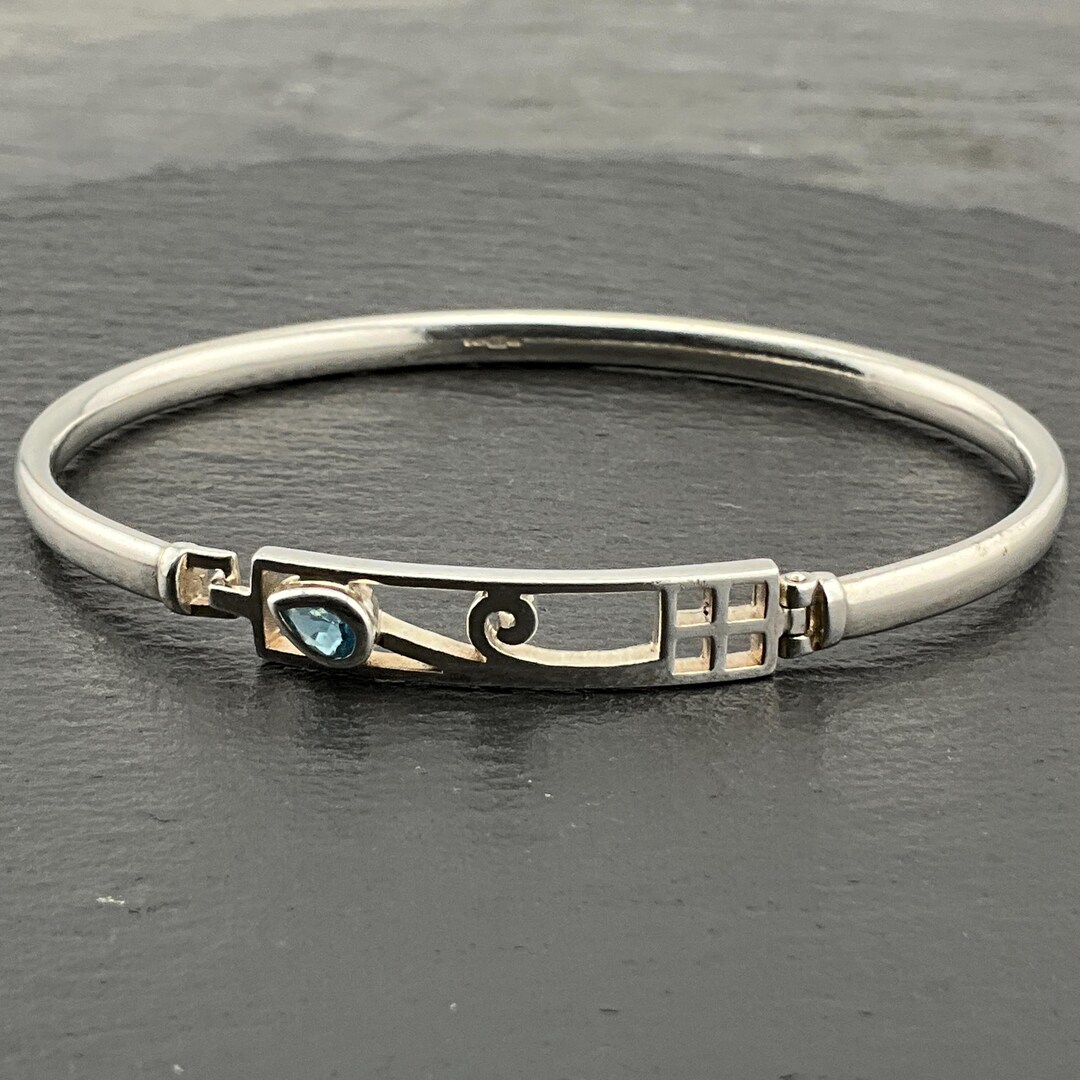 Vintage Sterling Silver Topaz Front Hinged Bangle - Etsy