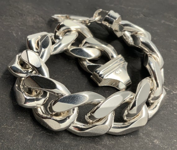 Vintage Chunky Solid Sterling Silver Curb Link Bracelet - Etsy