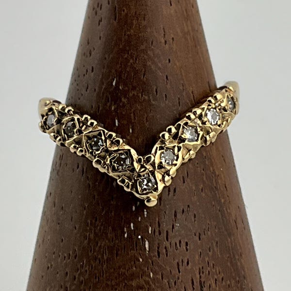 Vintage 9ct Gold Diamond Half-Eternity Wishbone Band Ring, UK Size H, US Size 3 3/4, EU Size 46