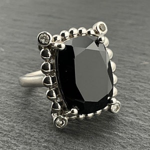 Vintage White Sapphire & Black Onyx Sterling Silver Statement Ring, UK Size L1/2, US Size 5 3/4, EU Size 51