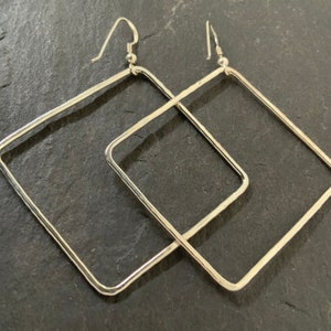 Vintage Large Sterling Silver Square Dangle Earrings