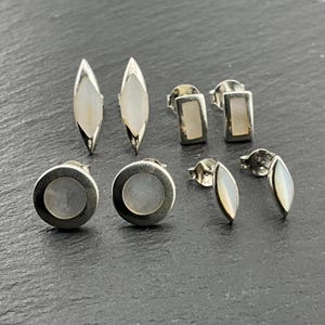 Vintage Mother Of Pearl Sterling Silver Stud Earrings