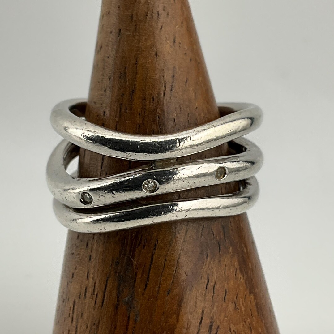 stack ring - etsy Images High Quality Grahic Vintage Diamond & Sterling Silver Chunky Wave Stack Band Ring, UK Size ...