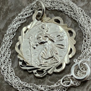 Vintage Solid Sterling Silver St Christopher Pendant Necklace