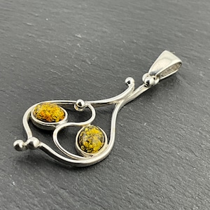 Vintage Amber Sterling Silver Fancy Pendant