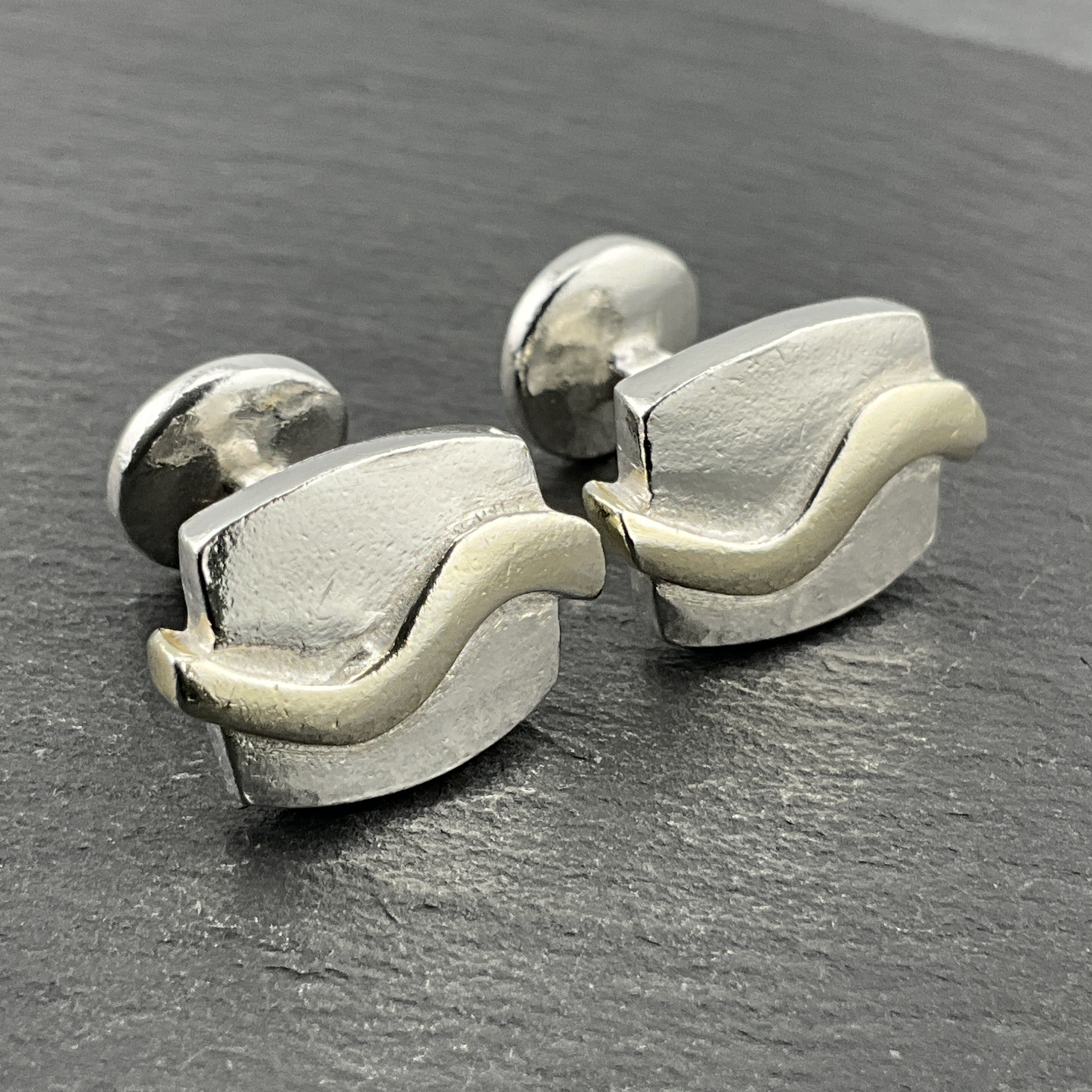 Ancienne Paire De Boutons De Manchette En Argent Massif - Vintage Ajouré