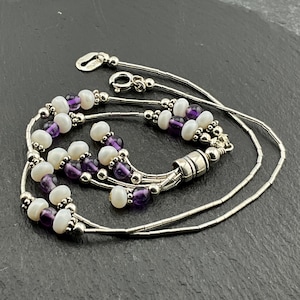 Vintage Sterling Silver Amethyst & Pearl Fancy Statement Necklace