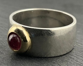 Vintage Tourmaline Sterling Silver Wide Band Ring, UK Size R1/2, US Size 9, EU Size 59 1/4