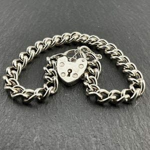 Vintage Sterling Silver Heart Padlock Charm Bracelet