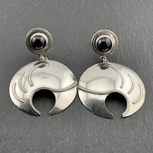Vintage Onyx Sterling Silver Large Dangle Stud Earrings
