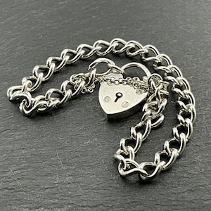 Vintage Sterling Silver Heart Padlock Charm Bracelet