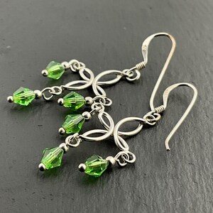 Vintage Sterling Silver Green Glass Dangle Earrings