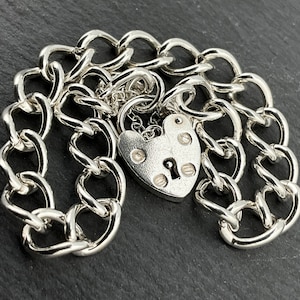 Vintage Sterling Silver Heart Padlock Charm Bracelet