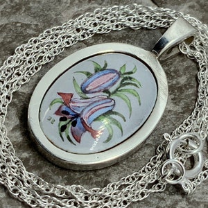 Vintage Sterling Silver Enamel Pendant Necklace
