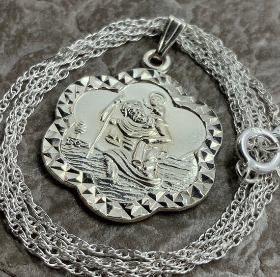 Chapel Sterling Silver Oval Religious Medal - St Christopher Protect - Ruby  Lane