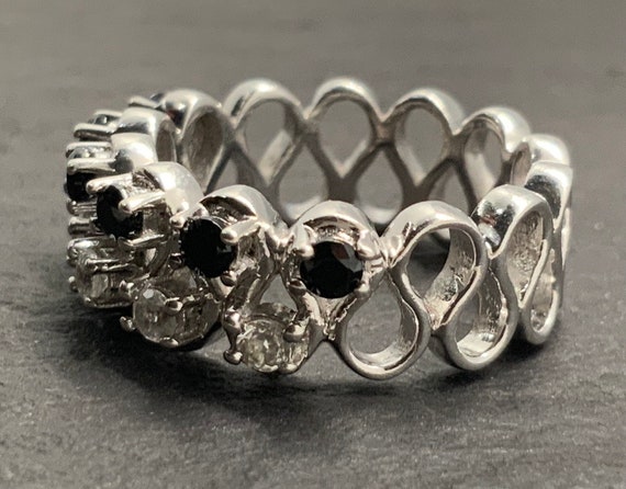 Vintage Moissanite & Onyx Sterling Silver Infinity Half Eternity Ring, UK Size L, US Size 5 1/2, EU Size 50 3/4 View 3