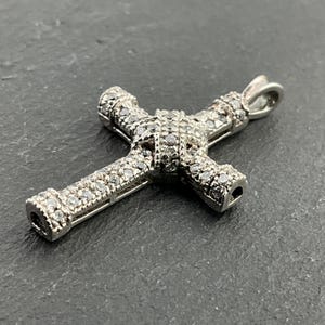Vintage White Cubic Zirconia Cross Sterling Silver Fancy Cluster Pendant Necklace
