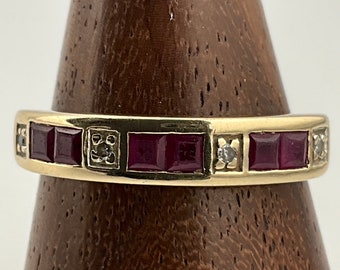 Vintage Solid 9ct Gold Ruby & Diamond Ring, UK Size P1/2, US Size 7 3/4, EU Size 56