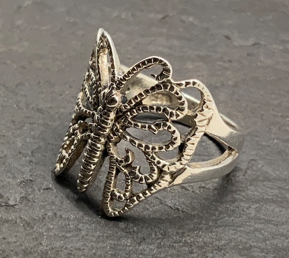 Vintage Sterling Silver Butterfly Ring, UK Size L… - image 2