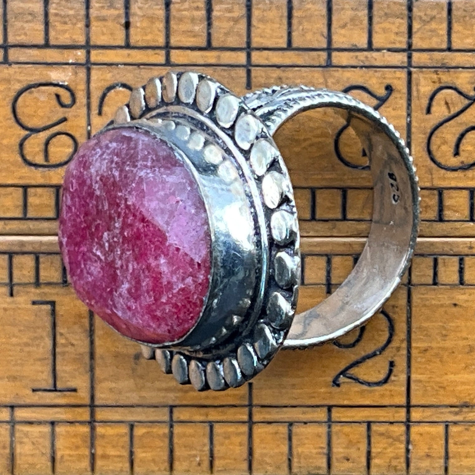 Vintage Thulite Sterling Silver Statement Ring, UK Size N1/2 Vintage Thulite Sterling Silver Statement Ring, UK Size N1/2