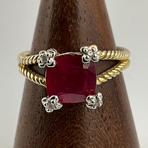 Vintage Ruby & Diamond Sterling Silver Statement Ring, UK Size N, US Size 6 1/2, EU Size 52 3/4