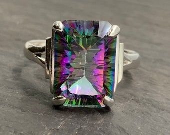 Vintage Mystic Topaz Sterling Silver Chunky Solitaire Ring, UK Size T, US Size 9 3/4, EU Size 61 1/4