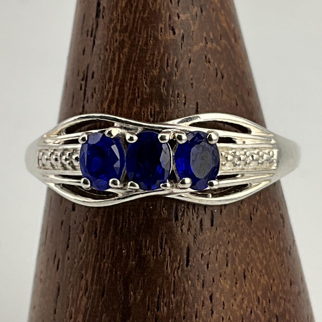 Real Blue Spinel Rings Vintage Blue Spinel Sterling Silver Multi-stone Ring, UK Size P, US ...